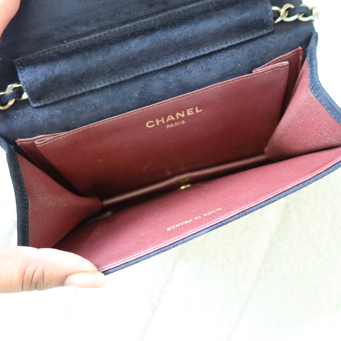 CHANEL Vintage Wallet on Chain Navy Suede