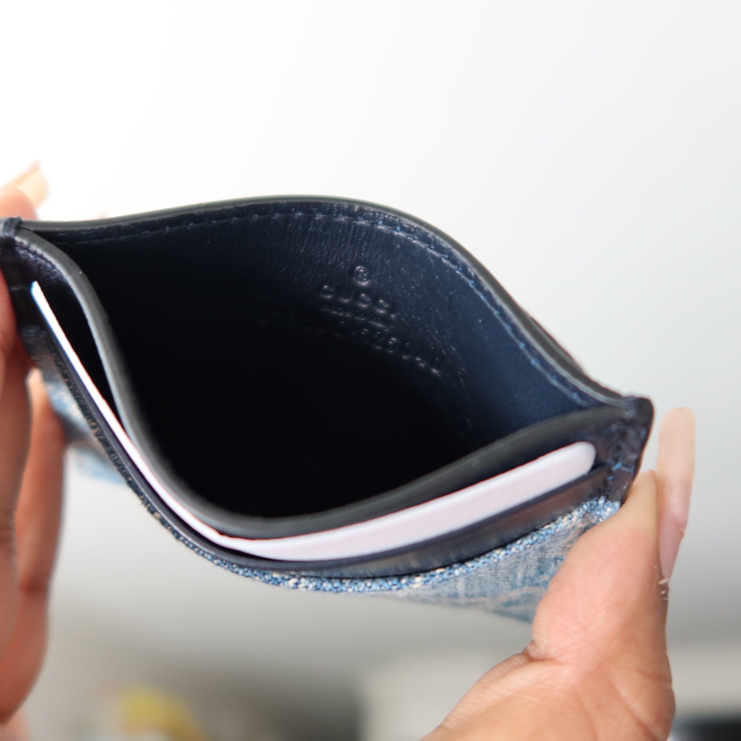 GUCCI Denim Navy Leather Card Case