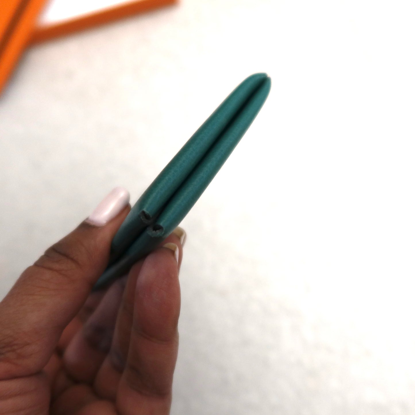 Hermes Calvi Card Case Duo Green Blue