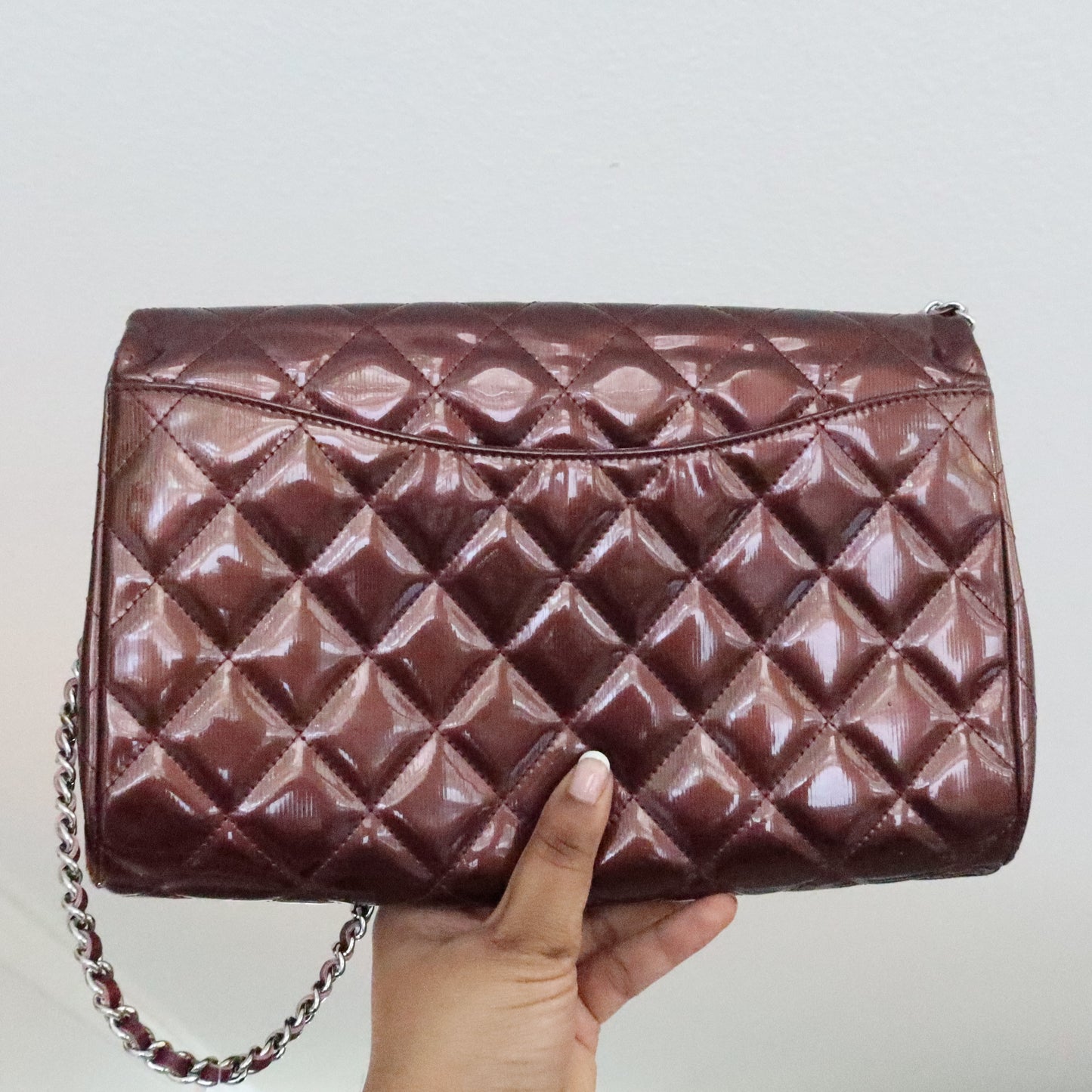 CHANEL Matelasse Patent Leather Chain Shoulder Bag Burgundy