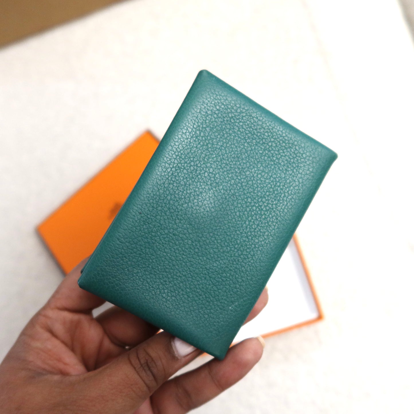 Hermes Calvi Card Case Duo Green Blue