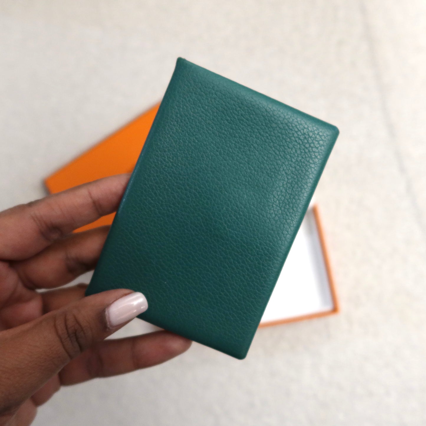 Hermes Calvi Card Case Duo Green Blue