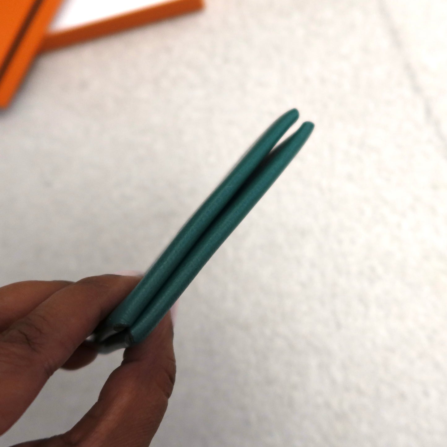Hermes Calvi Card Case Duo Green Blue