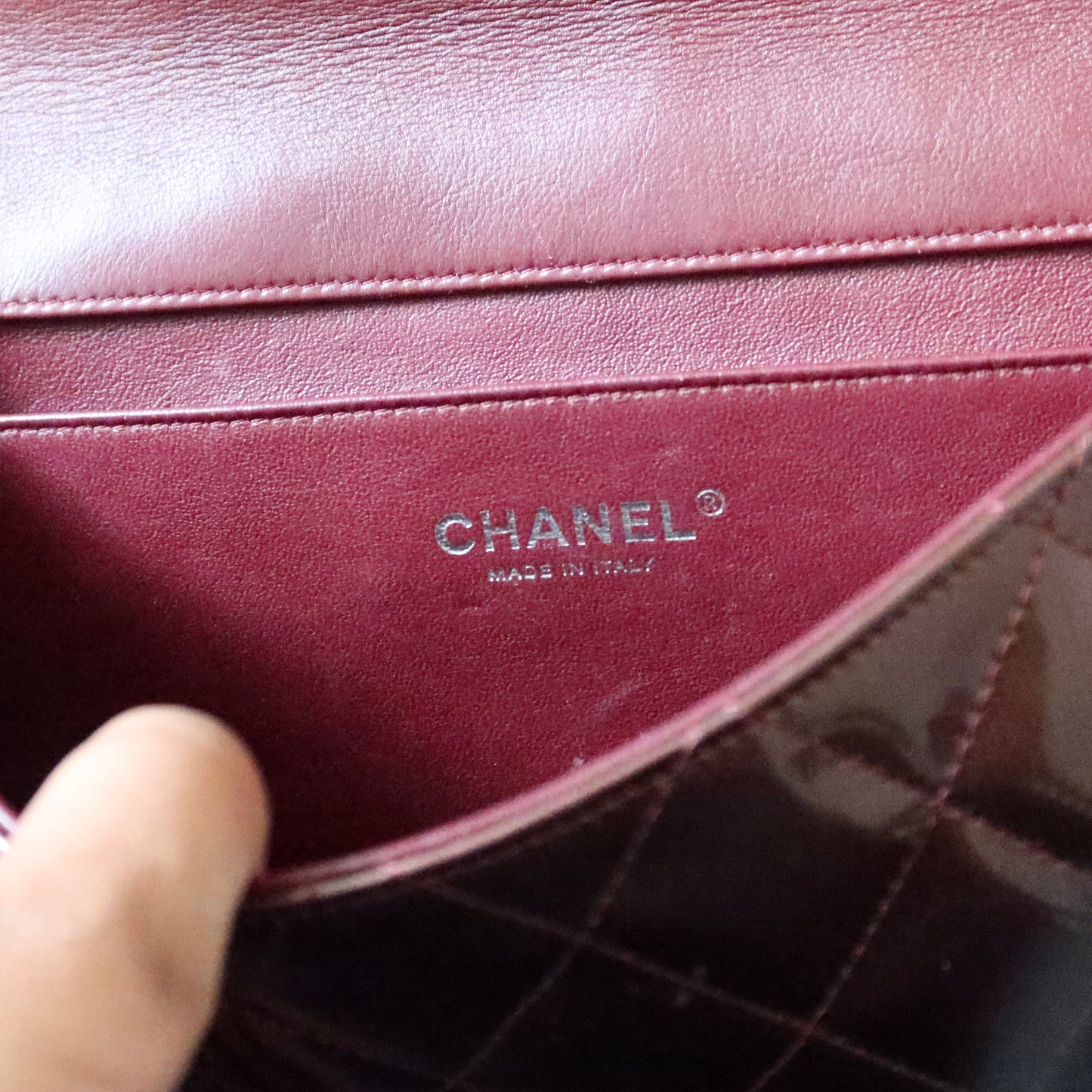 CHANEL Matelasse Patent Leather Chain Shoulder Bag Burgundy