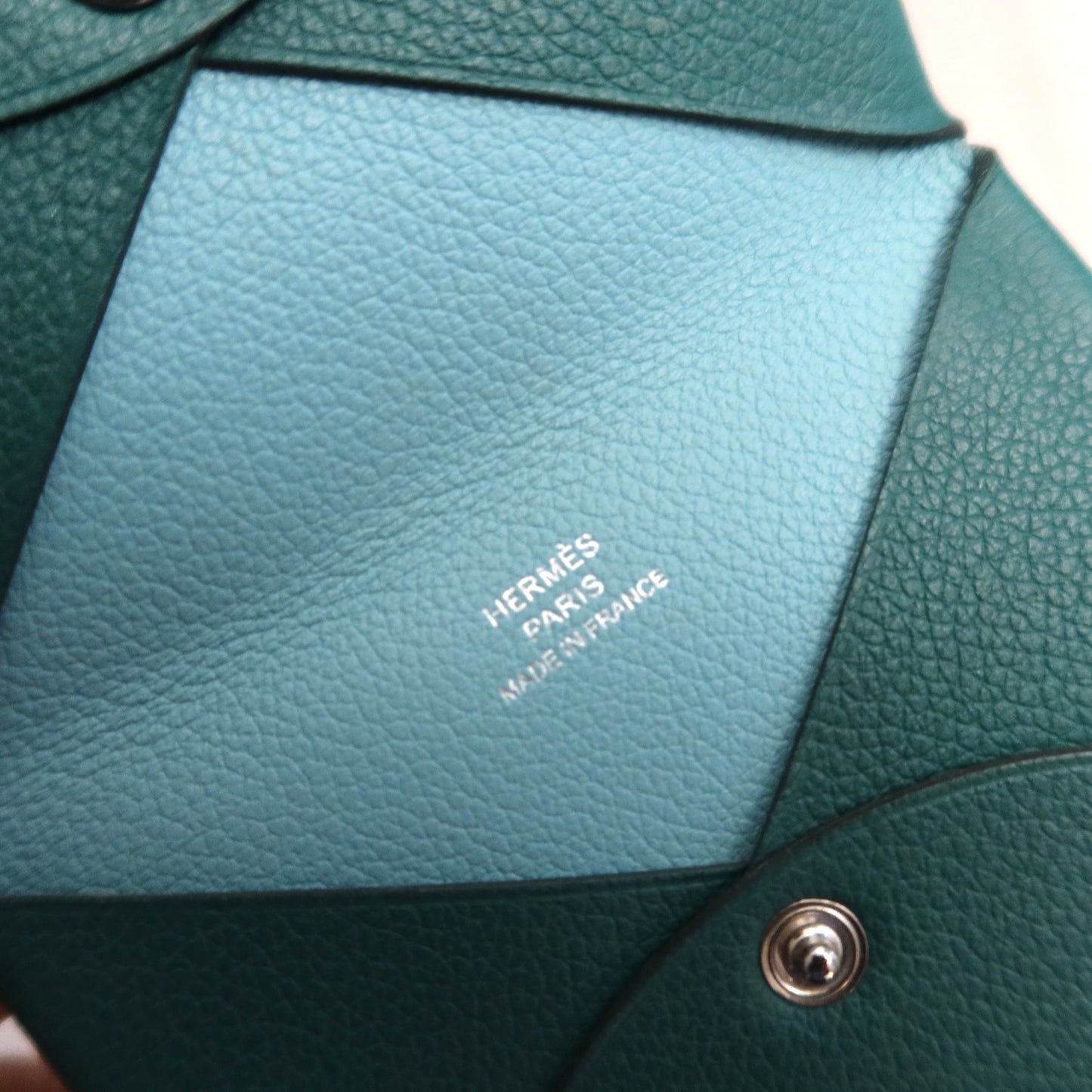 Hermes Calvi Card Case Duo Green Blue
