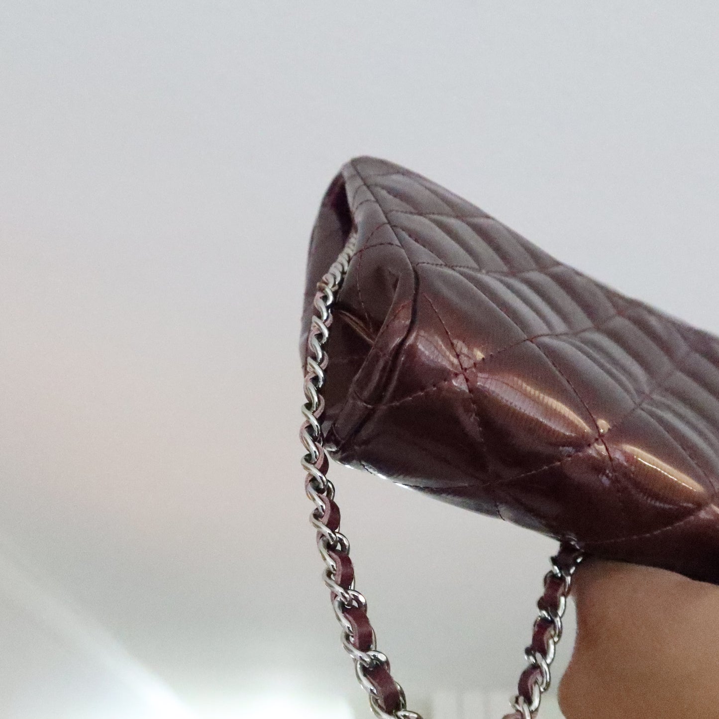 CHANEL Matelasse Patent Leather Chain Shoulder Bag Burgundy