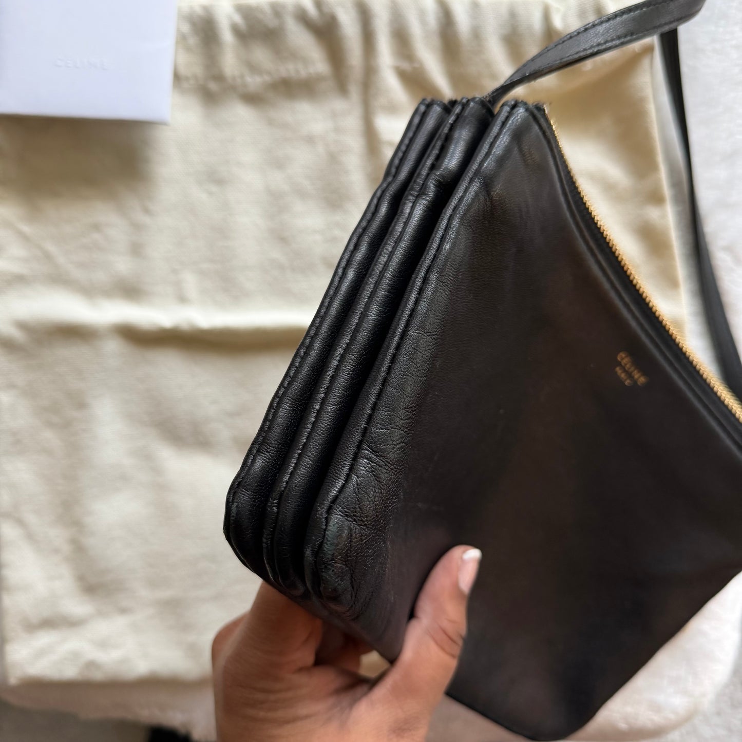 CELINE Trio Black Leather Crossbody