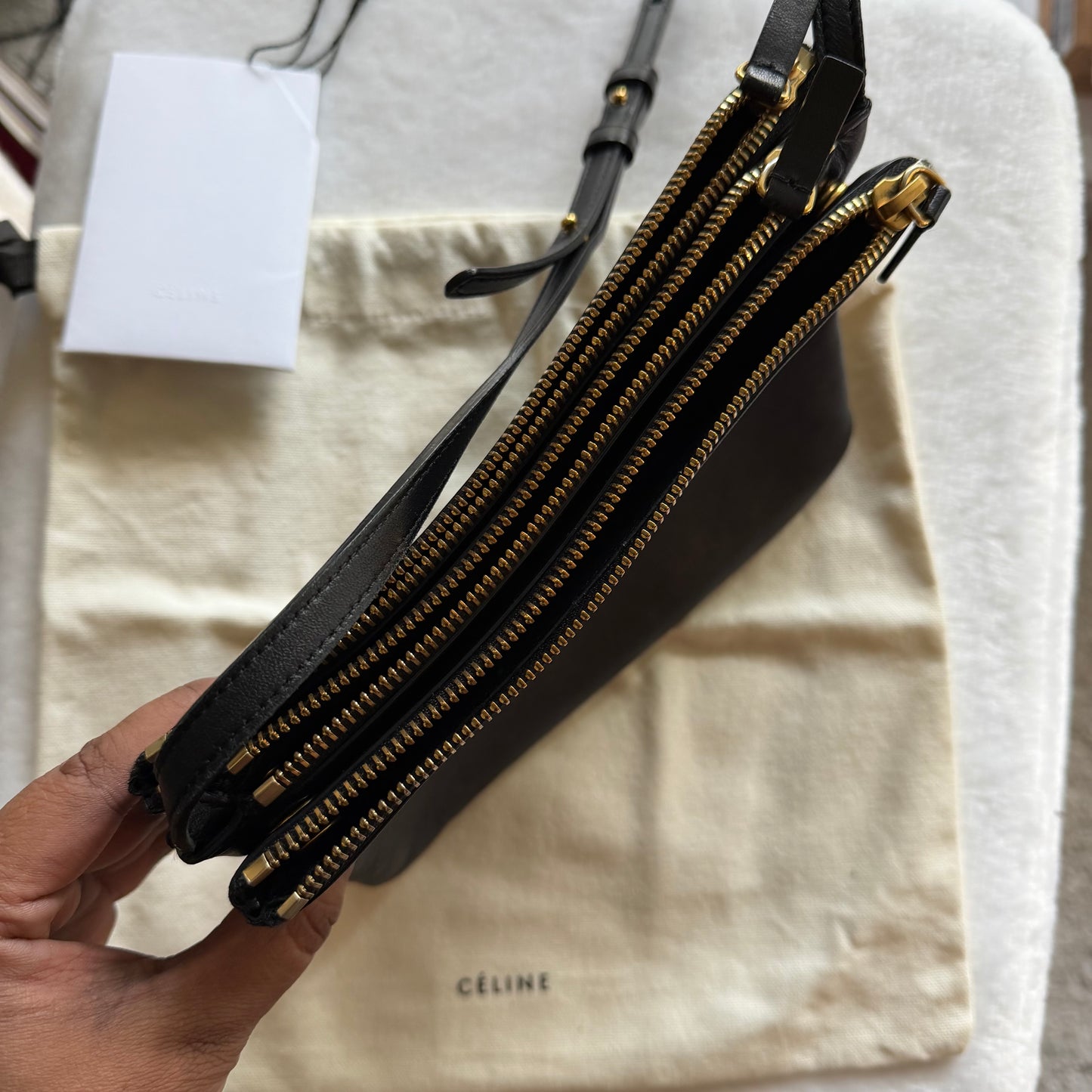 CELINE Trio Black Leather Crossbody