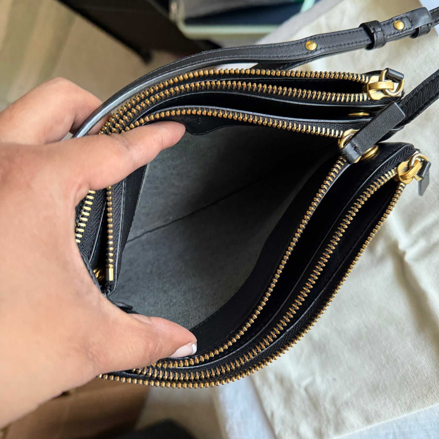 CELINE Trio Black Leather Crossbody