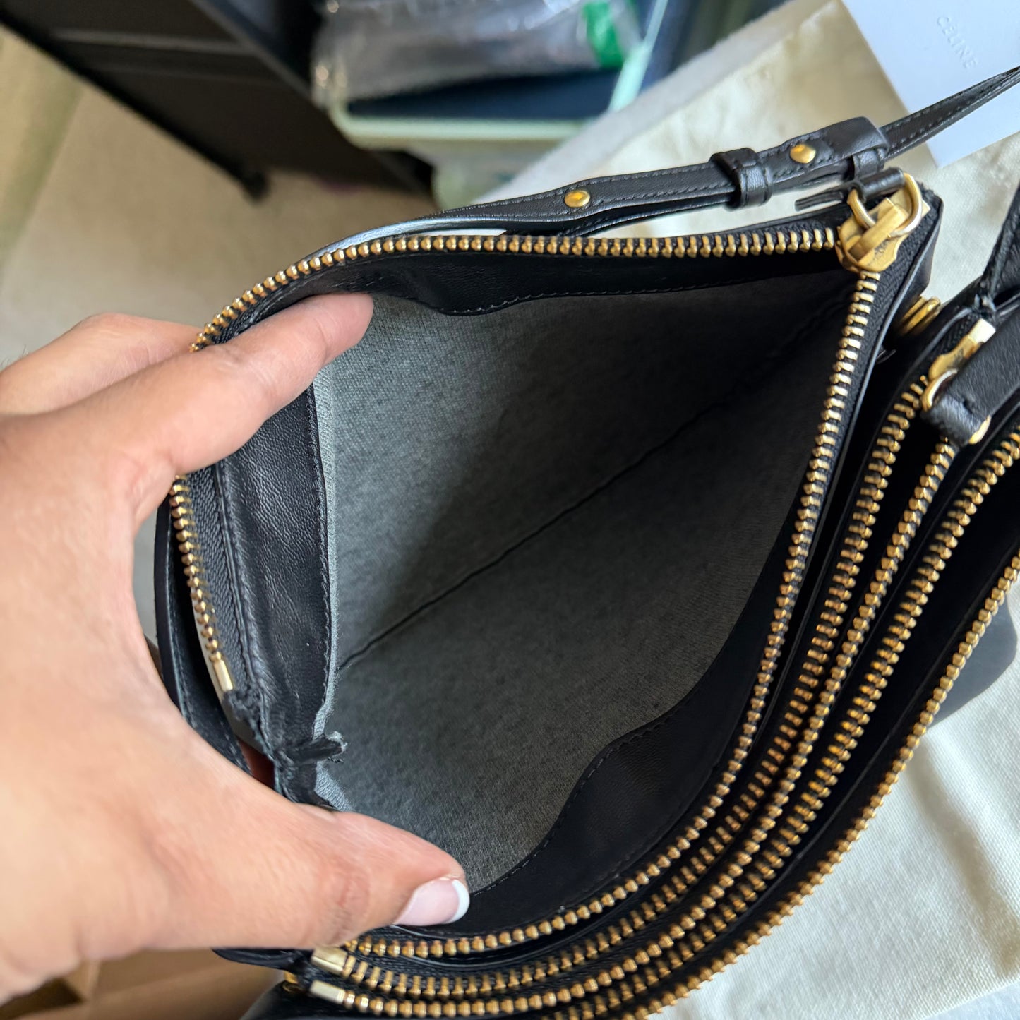 CELINE Trio Black Leather Crossbody