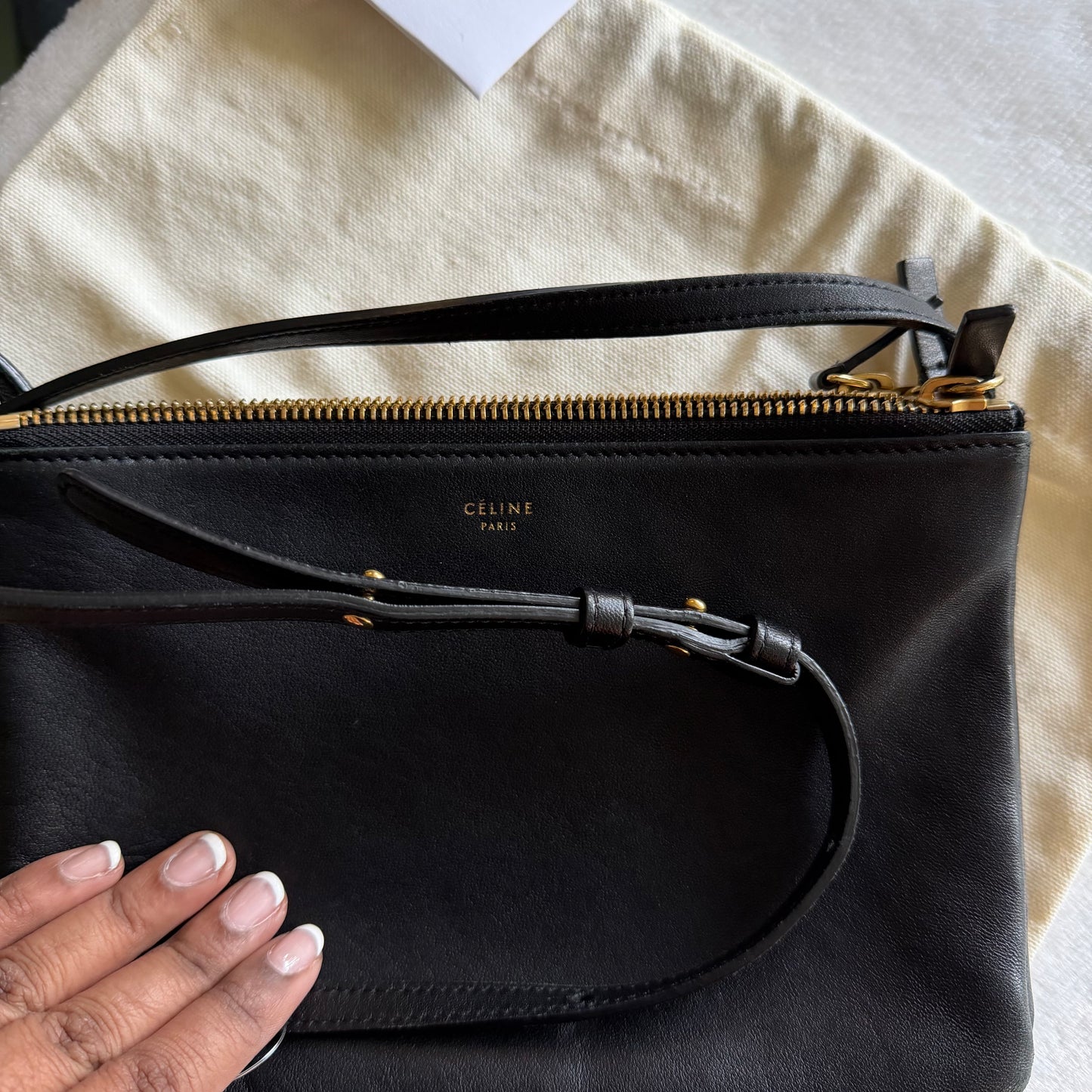 CELINE Trio Black Leather Crossbody