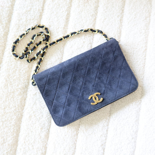 CHANEL Vintage Wallet on Chain Navy Suede