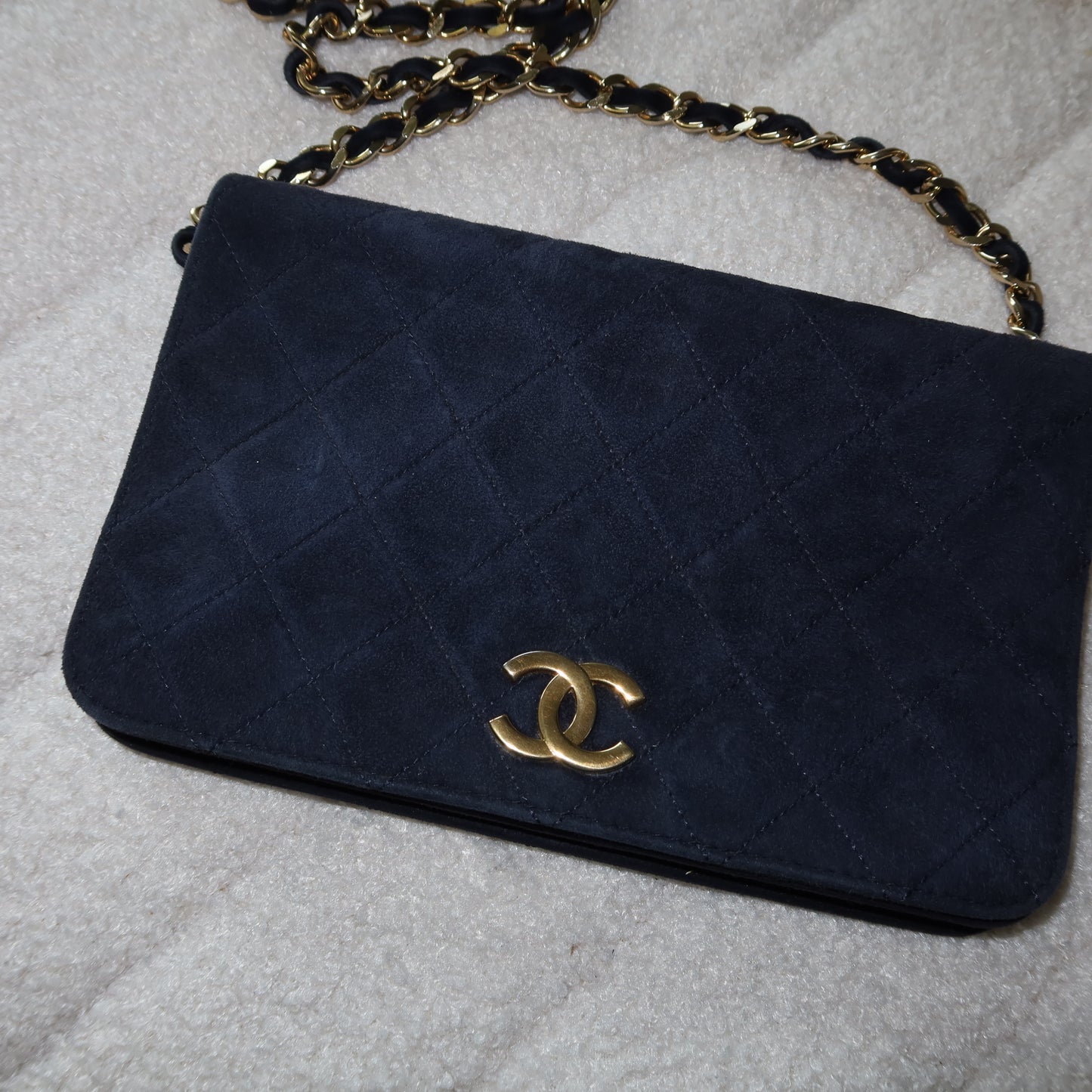 CHANEL Vintage Wallet on Chain Navy Suede