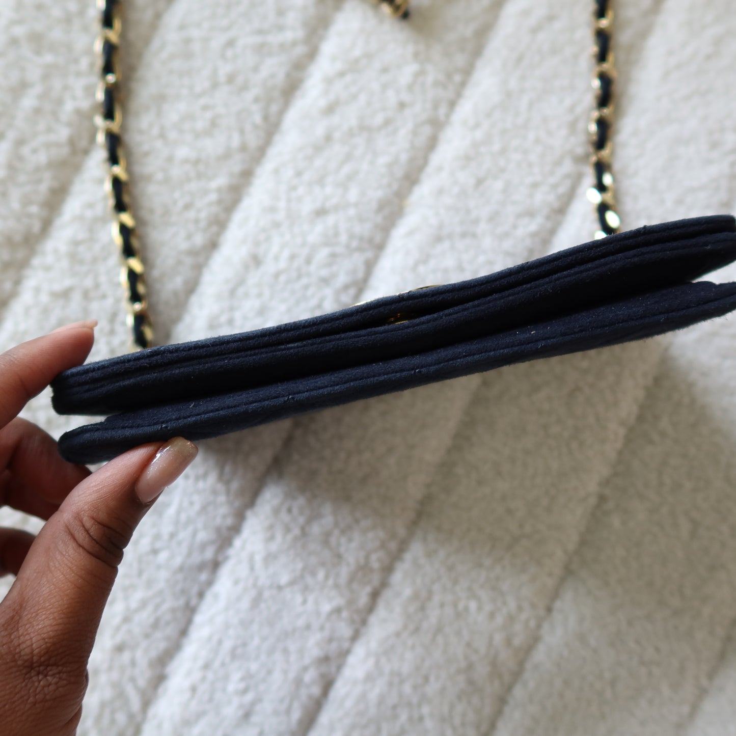 CHANEL Vintage Wallet on Chain Navy Suede
