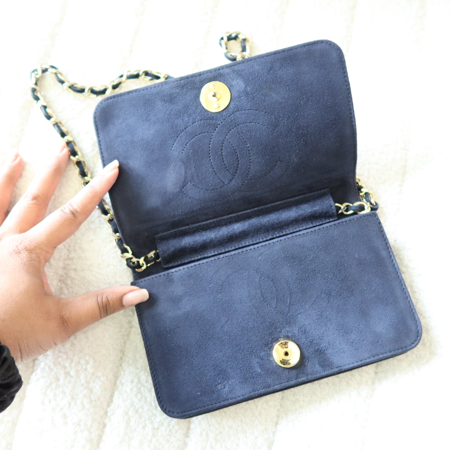CHANEL Vintage Wallet on Chain Navy Suede
