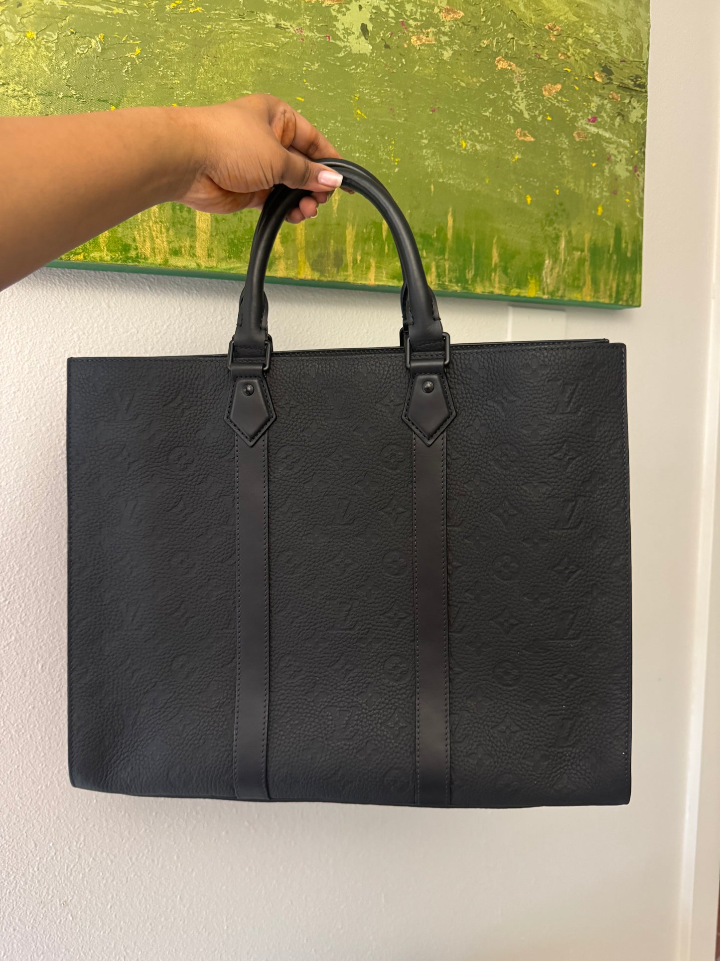 LOUIS VUITTON Black Taurillon Leather Sac Plat 24H Tote Bag