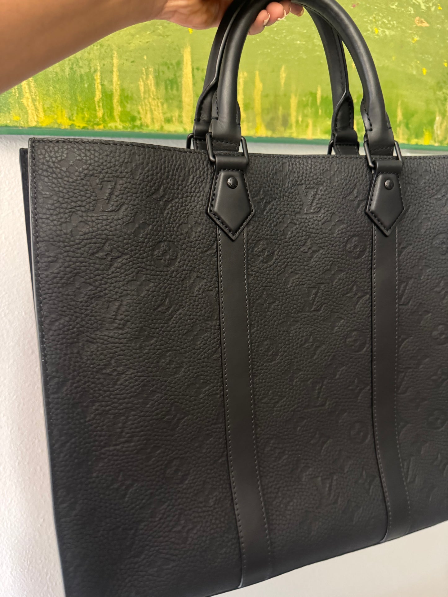 LOUIS VUITTON Black Taurillon Leather Sac Plat 24H Tote Bag