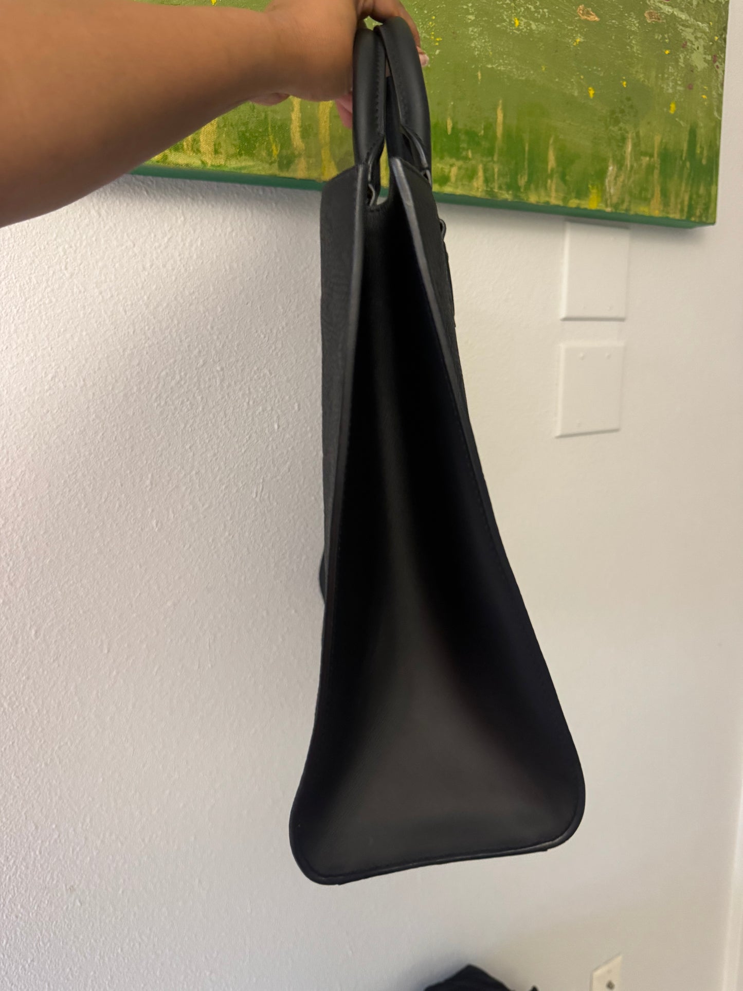 LOUIS VUITTON Black Taurillon Leather Sac Plat 24H Tote Bag