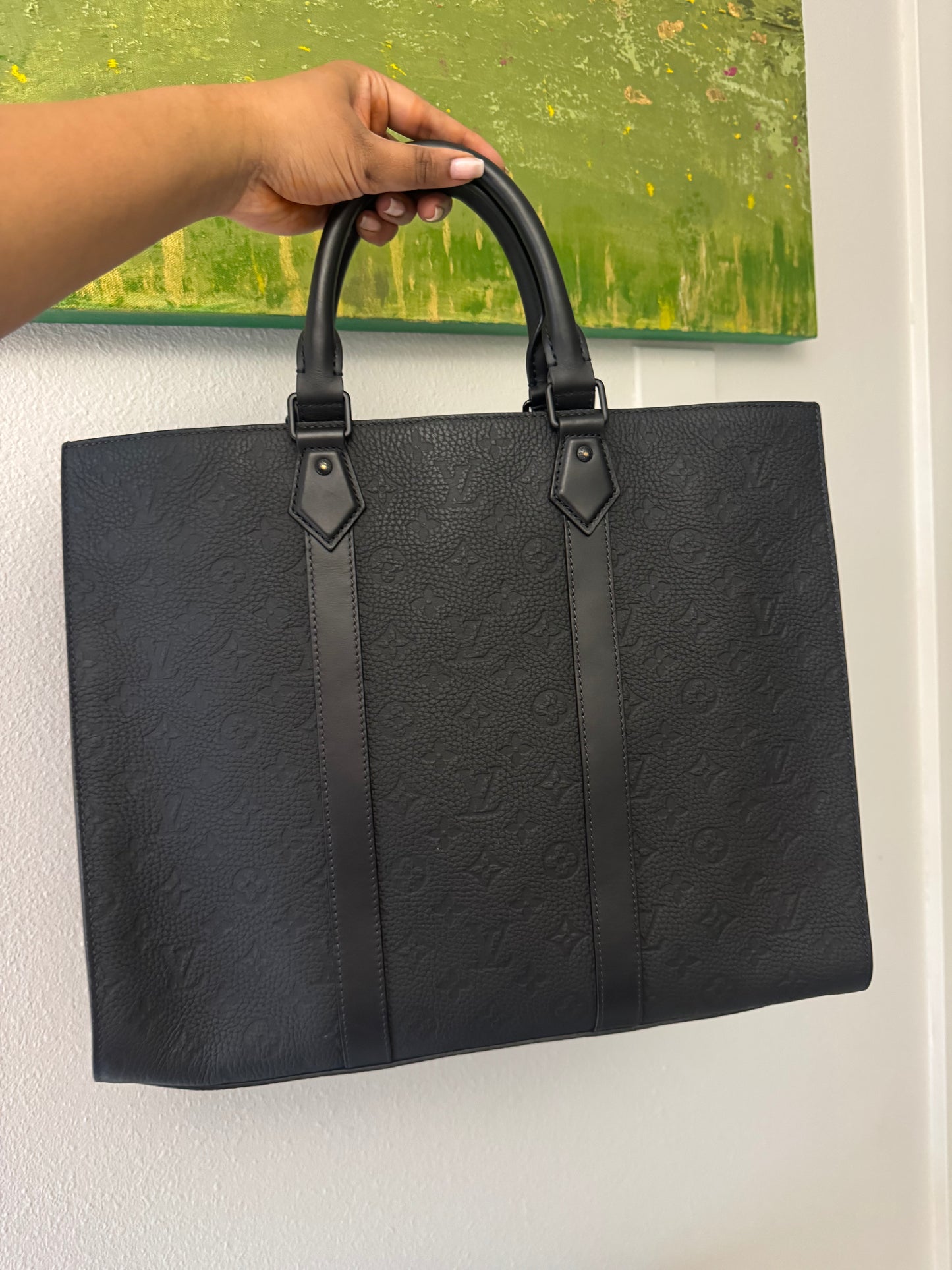 LOUIS VUITTON Black Taurillon Leather Sac Plat 24H Tote Bag