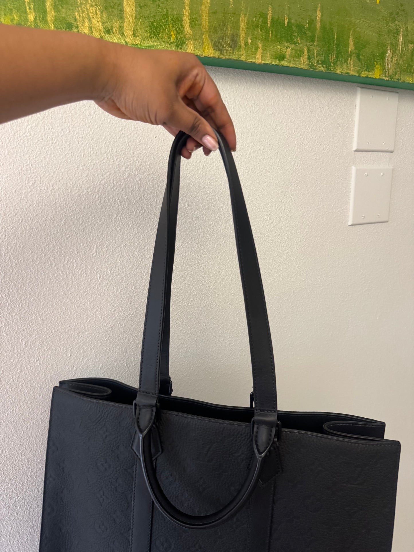 LOUIS VUITTON Black Taurillon Leather Sac Plat 24H Tote Bag