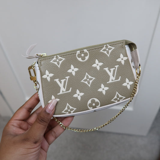 LOUIS VUITTON Khaki Beige Bicolor Empreinte Mini Pochette