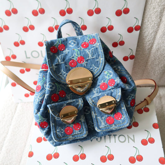 LOUIS VUITTON Murakami Cherries Denim Venice Backpack NM