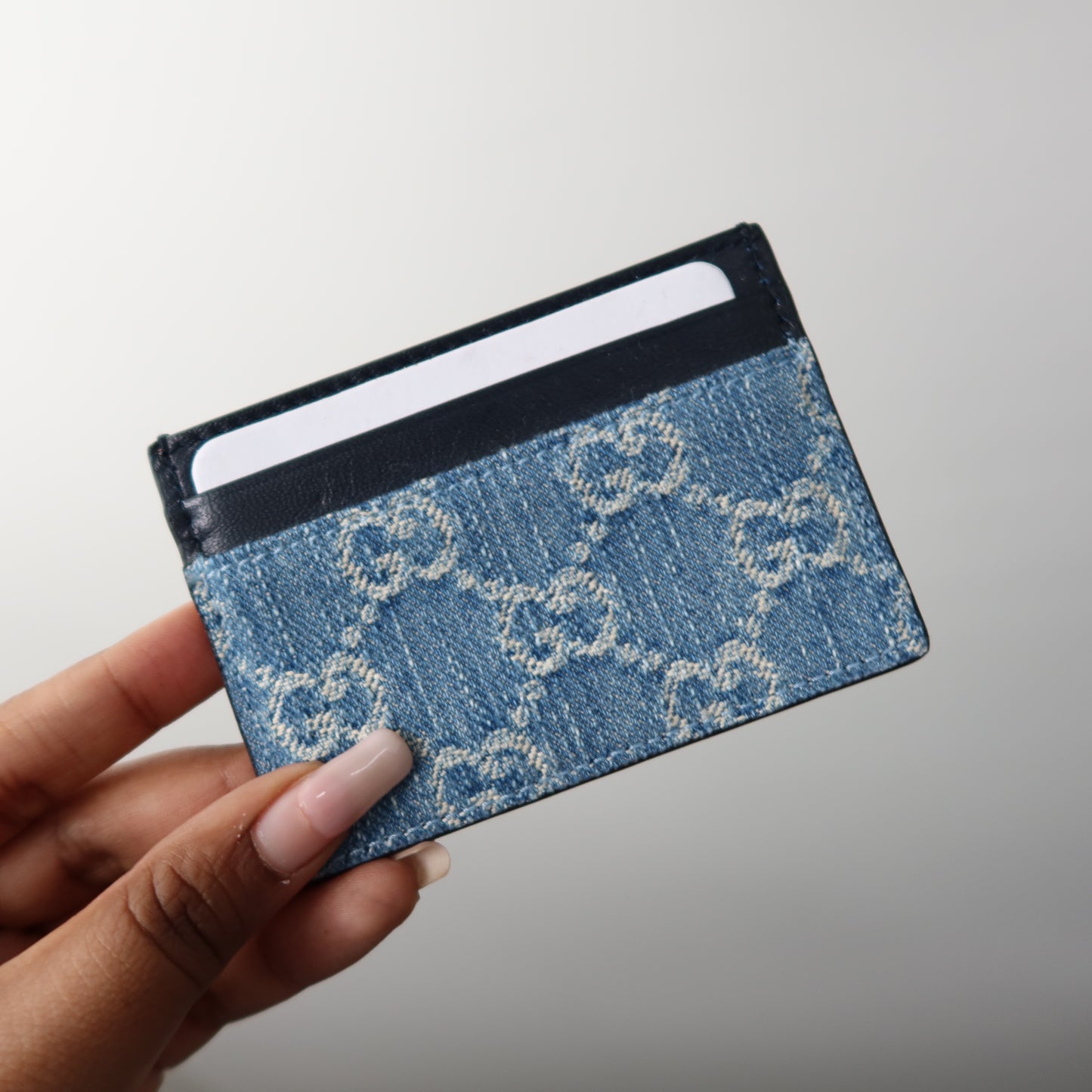 GUCCI Denim Navy Leather Card Case