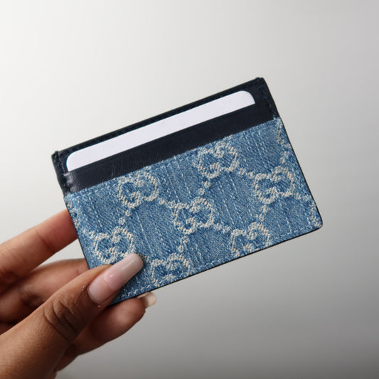 GUCCI Denim Navy Leather Card Case
