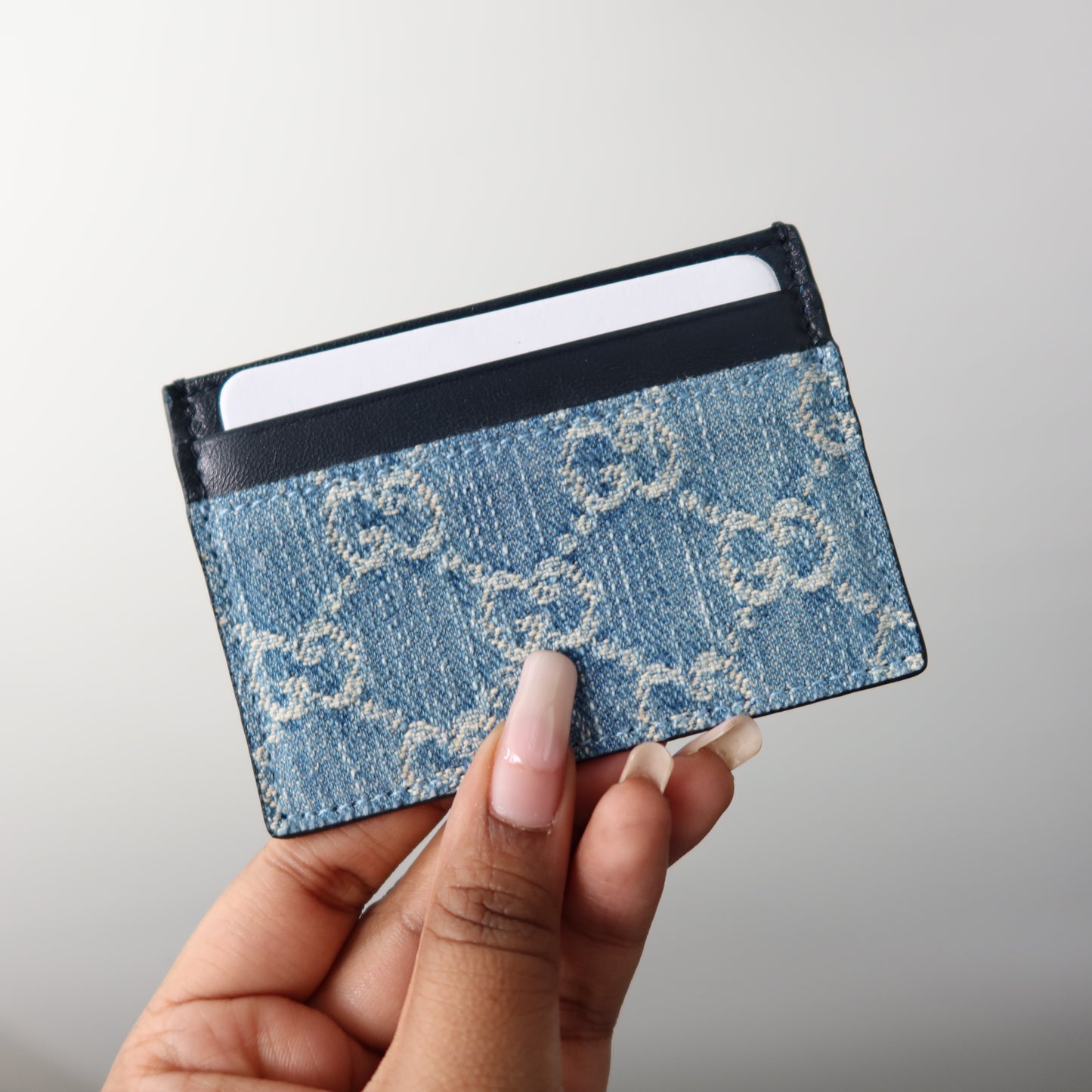GUCCI Denim Navy Leather Card Case