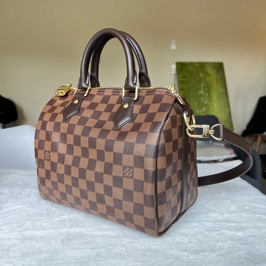 LOUIS VUITTON Damier Ebene Speedy Bandoliere 25