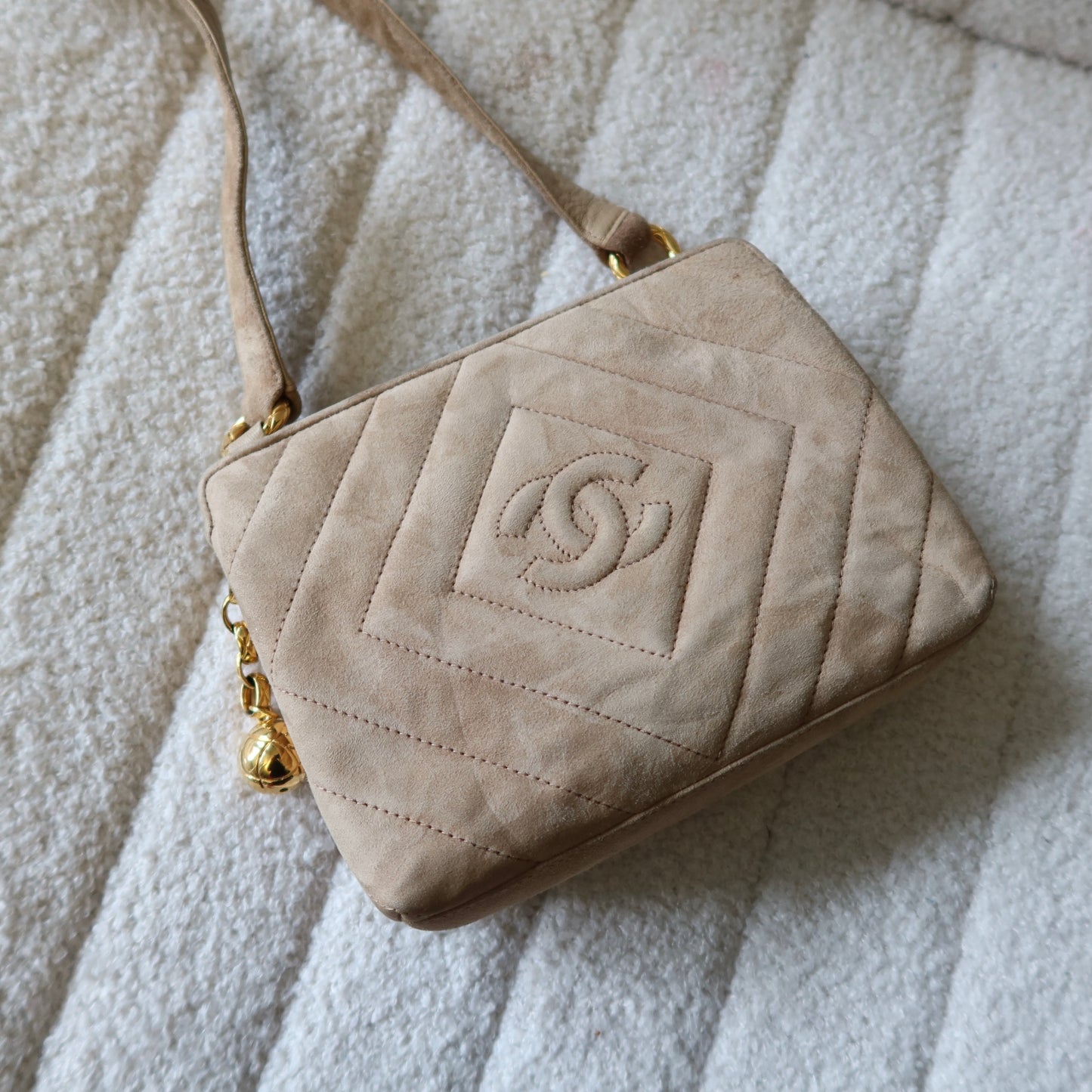 CHANEL Beige Suede Crossbody Bag