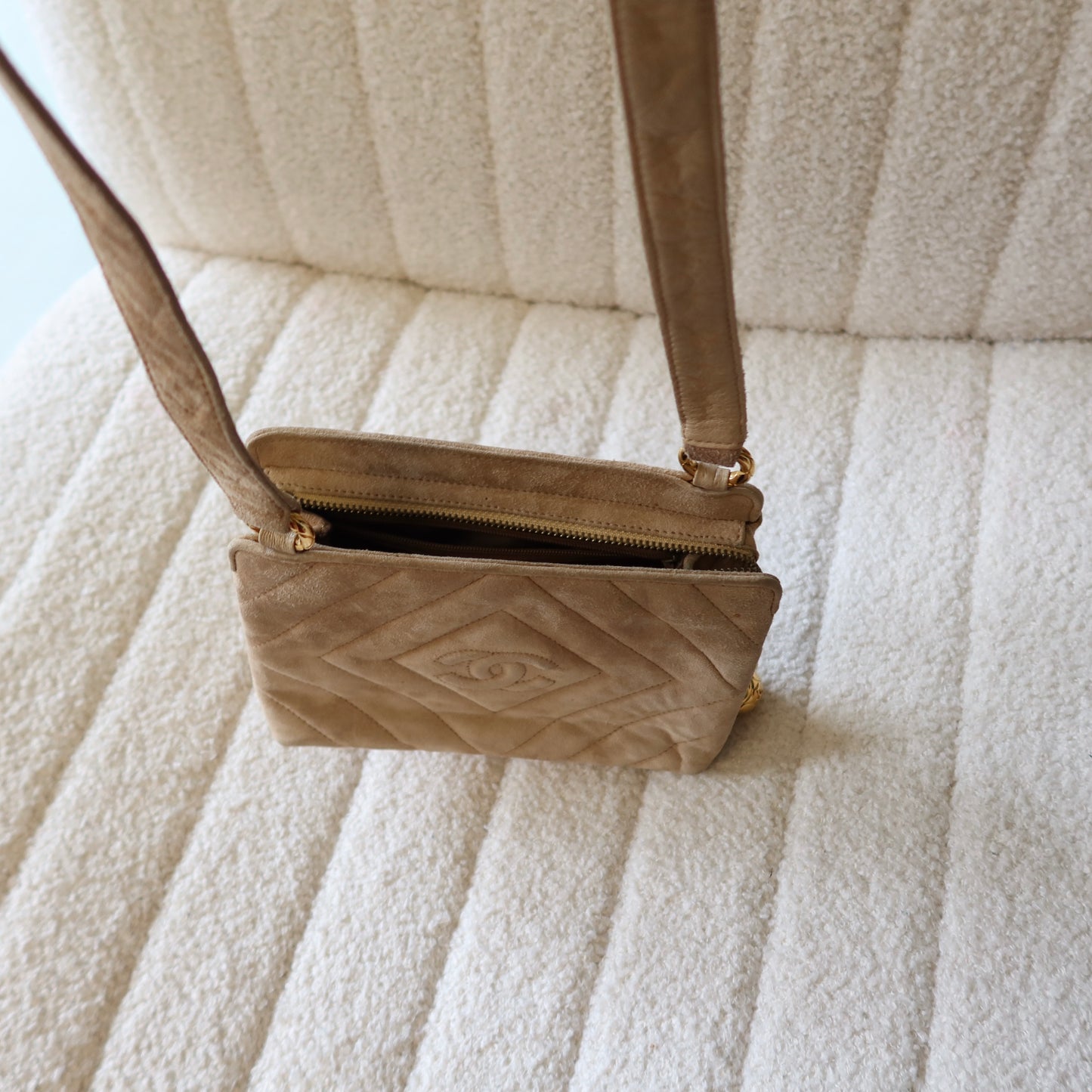 CHANEL Beige Suede Crossbody Bag