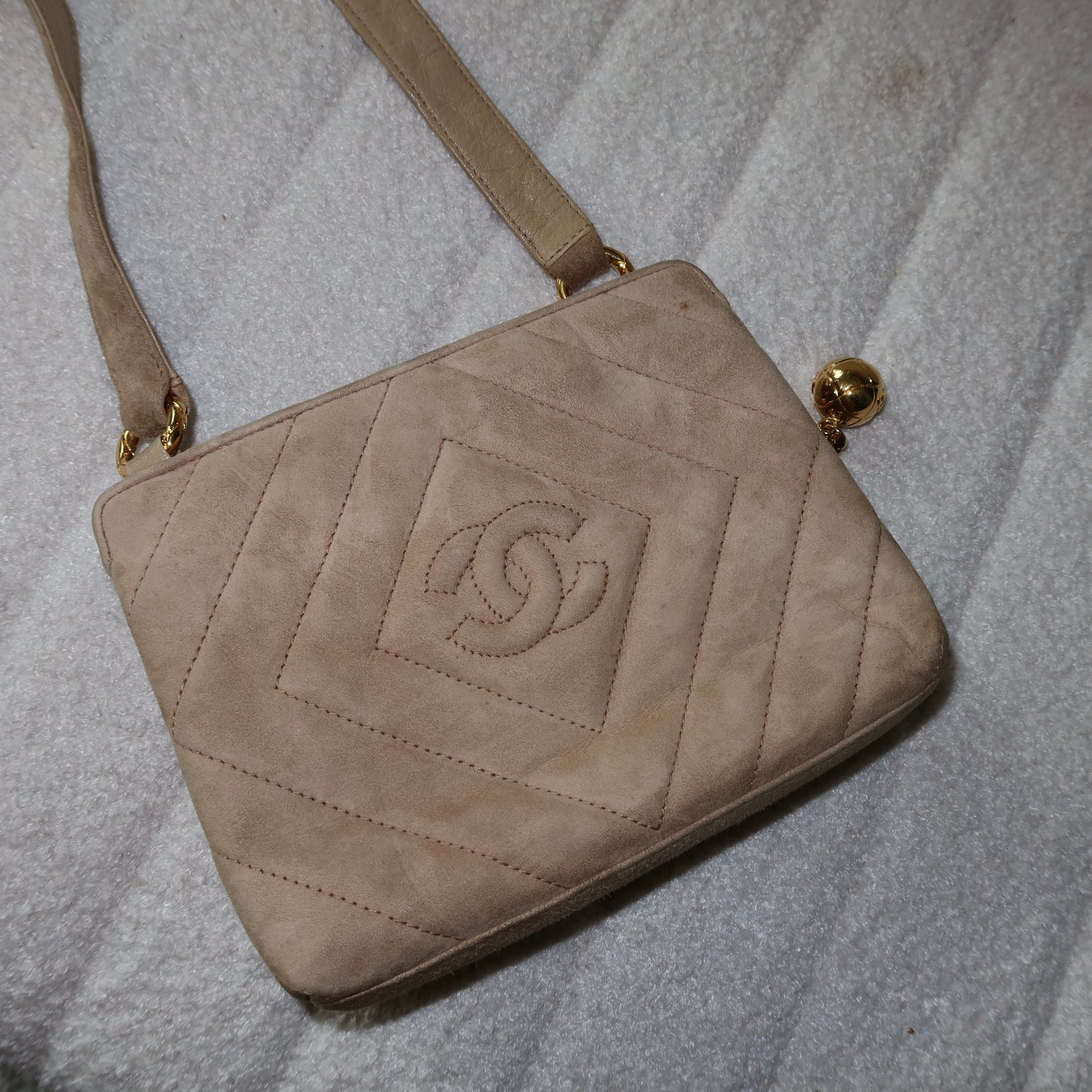 CHANEL Beige Suede Crossbody Bag