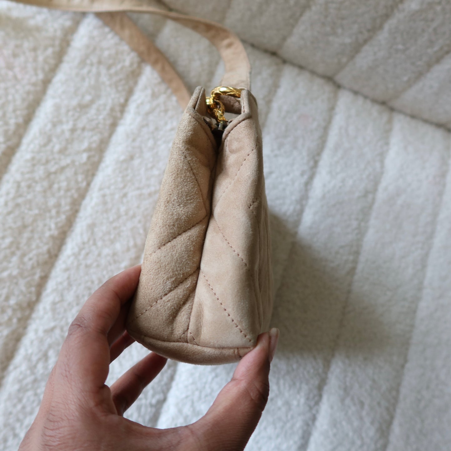 CHANEL Beige Suede Crossbody Bag