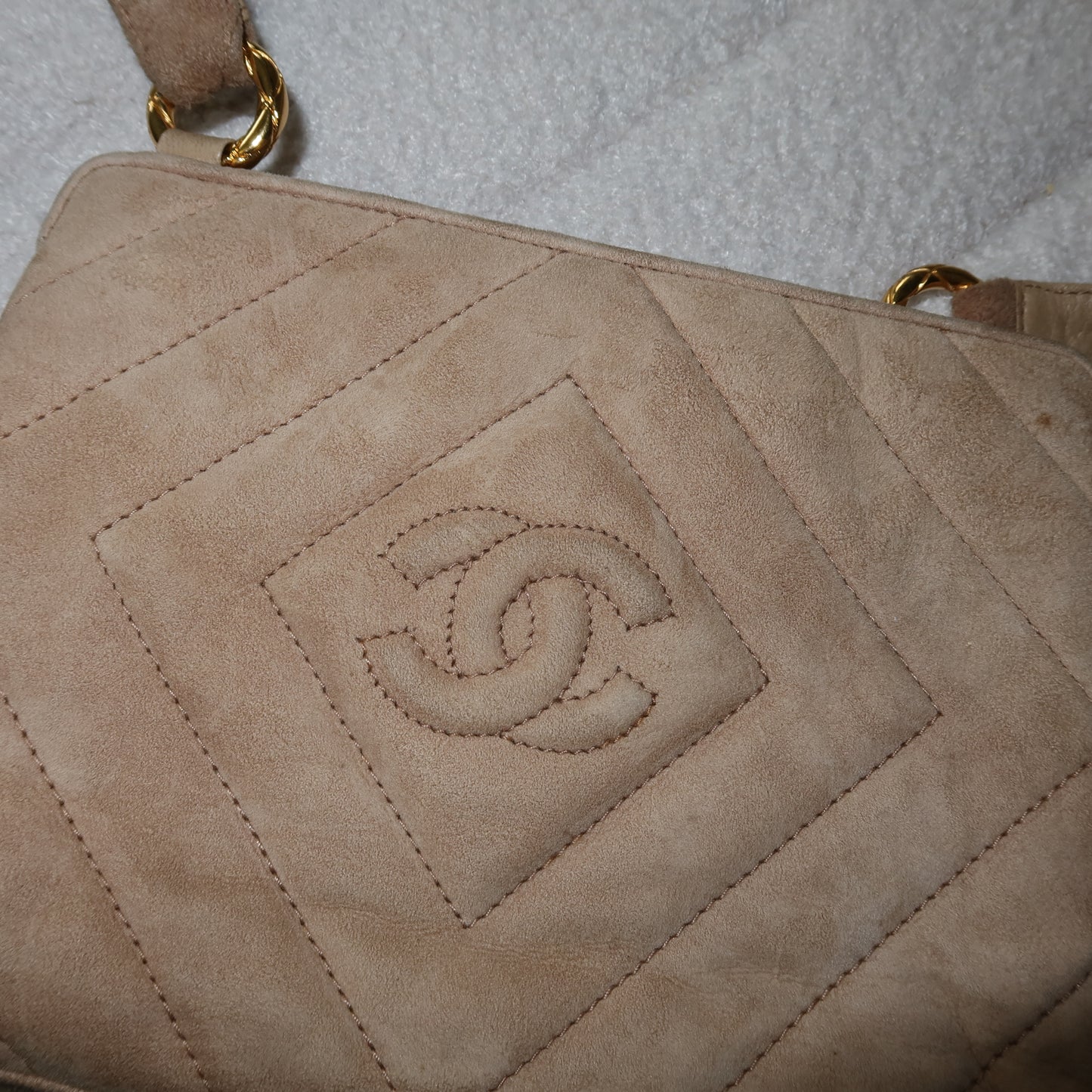 CHANEL Beige Suede Crossbody Bag
