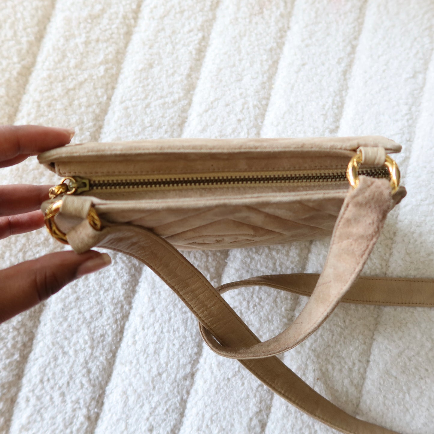 CHANEL Beige Suede Crossbody Bag