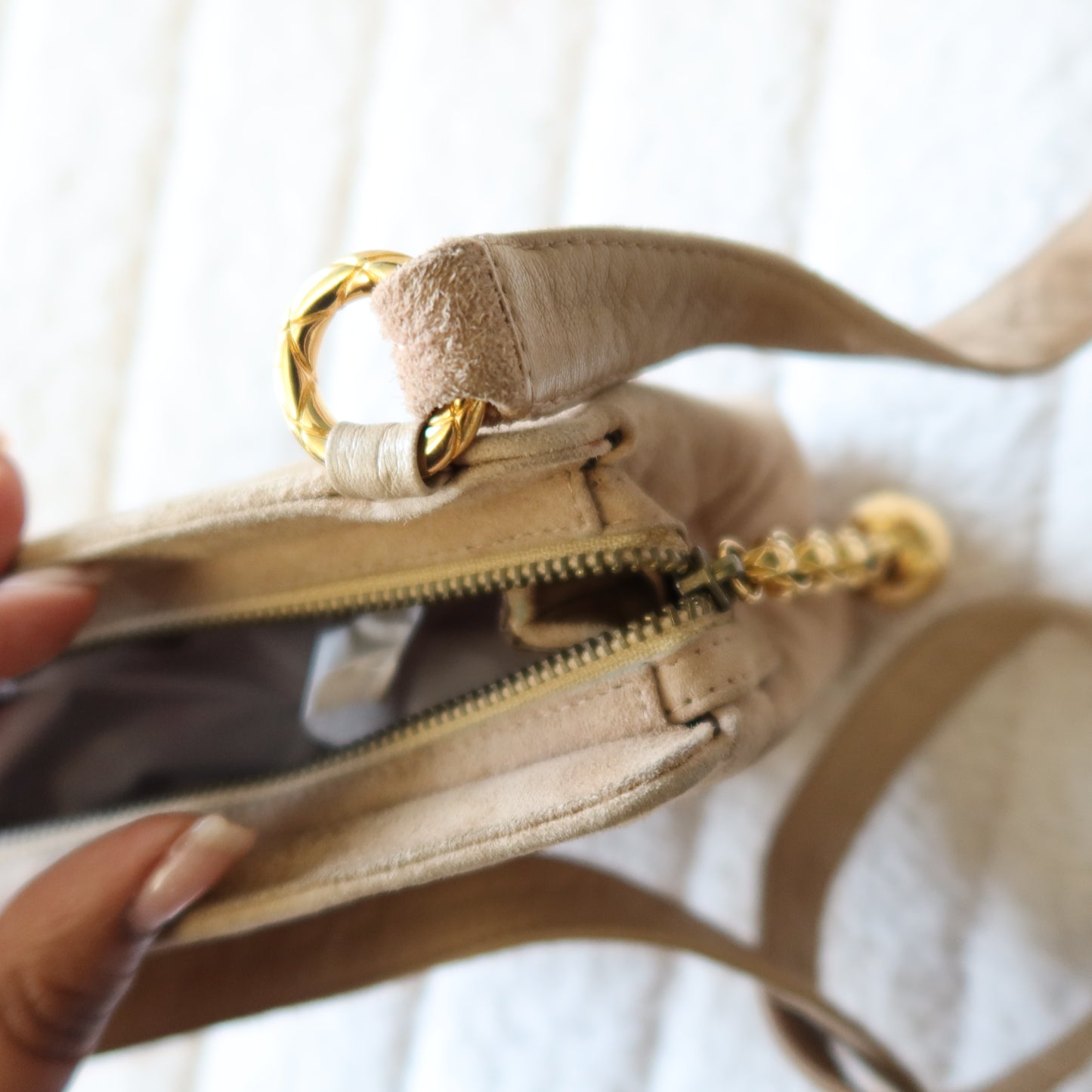 CHANEL Beige Suede Crossbody Bag