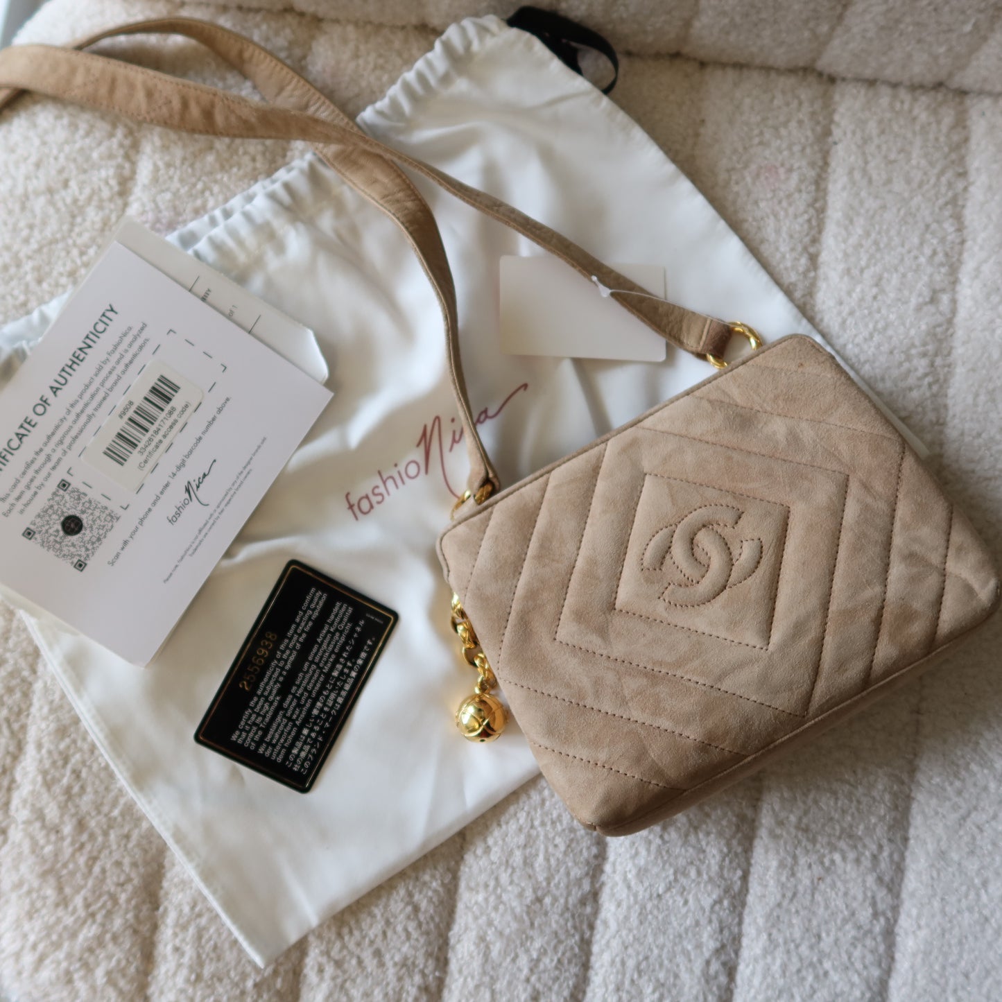 CHANEL Beige Suede Crossbody Bag