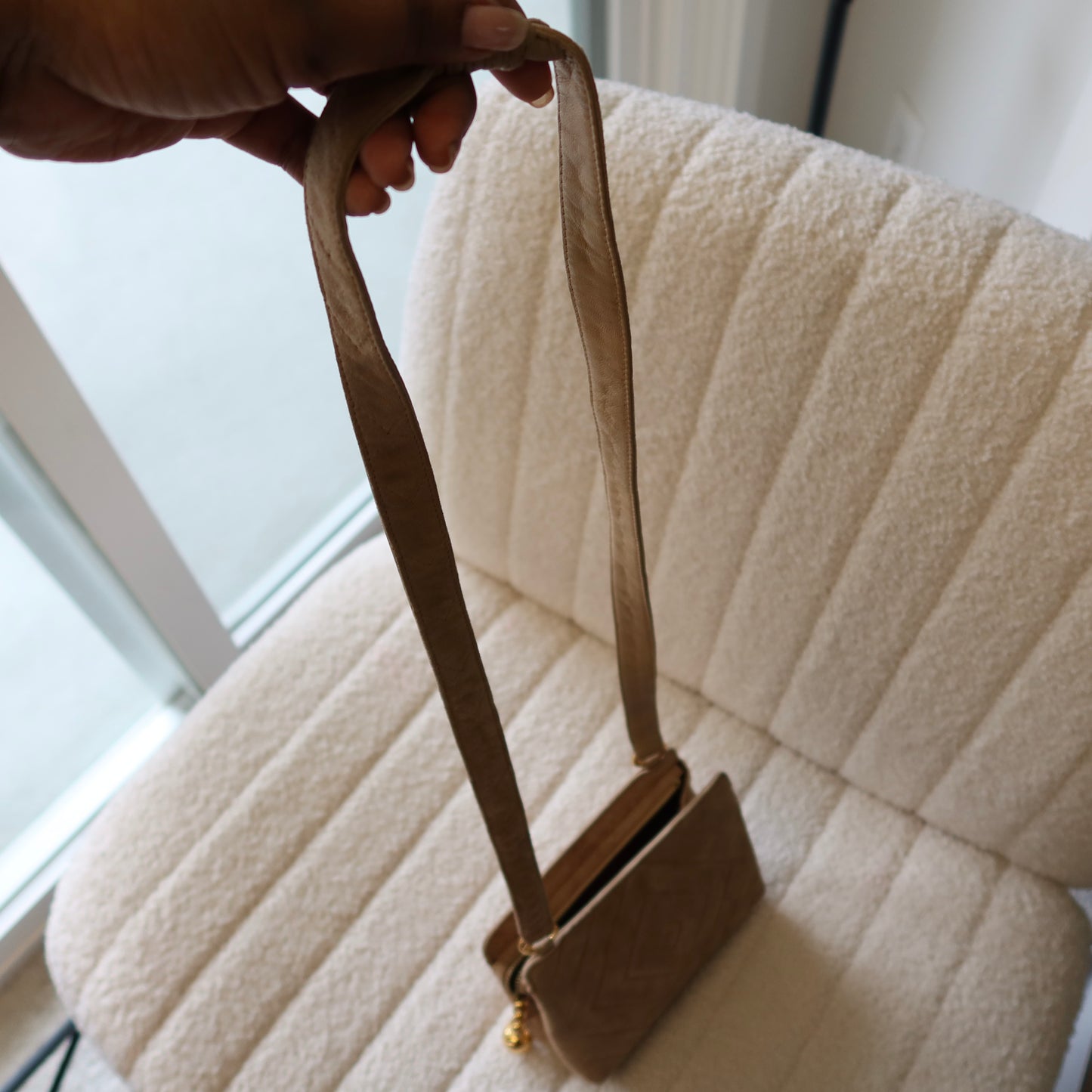 CHANEL Beige Suede Crossbody Bag