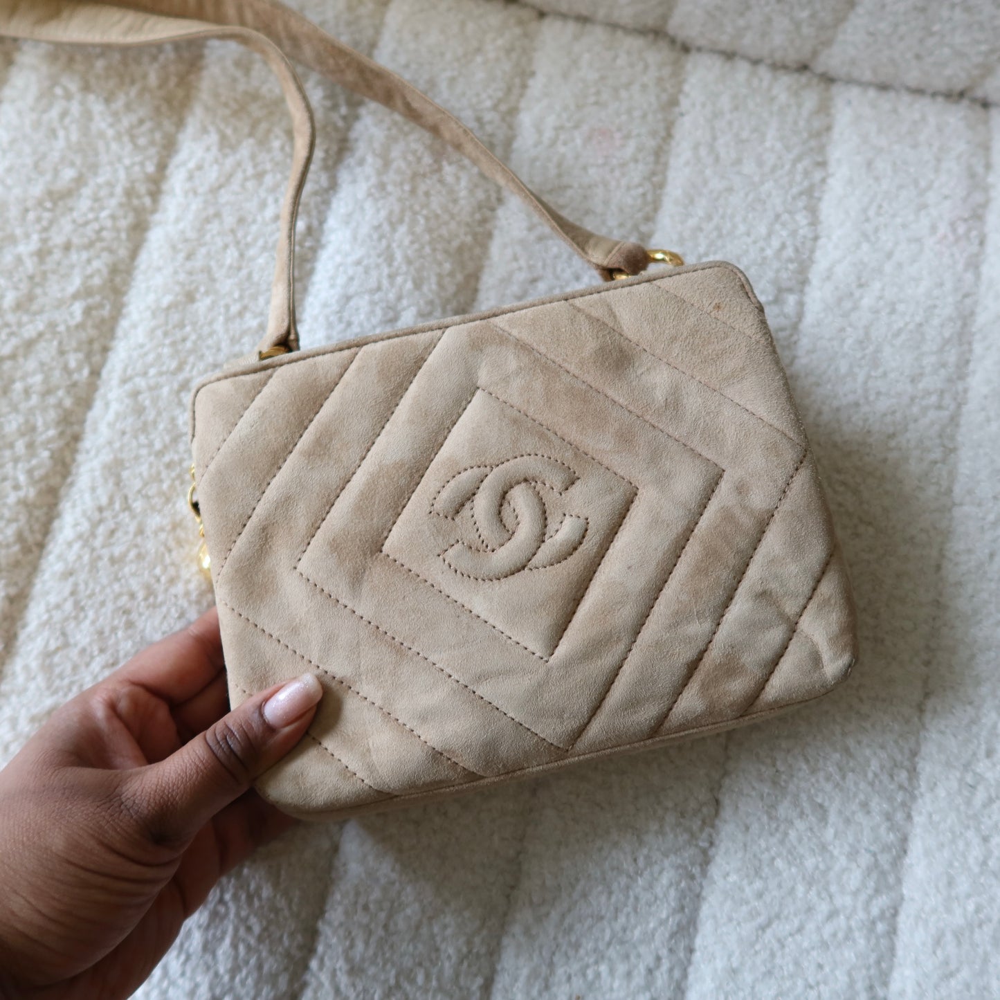 CHANEL Beige Suede Crossbody Bag