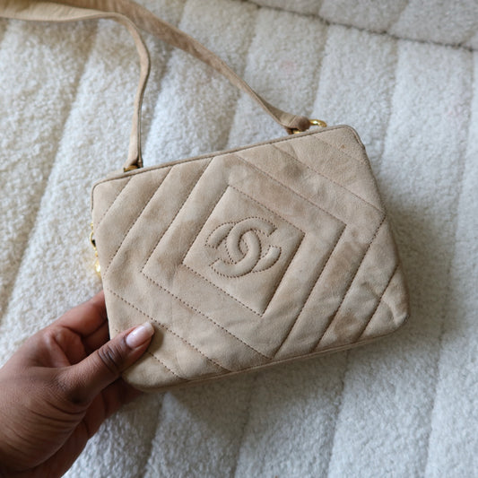 CHANEL Beige Suede Crossbody Bag