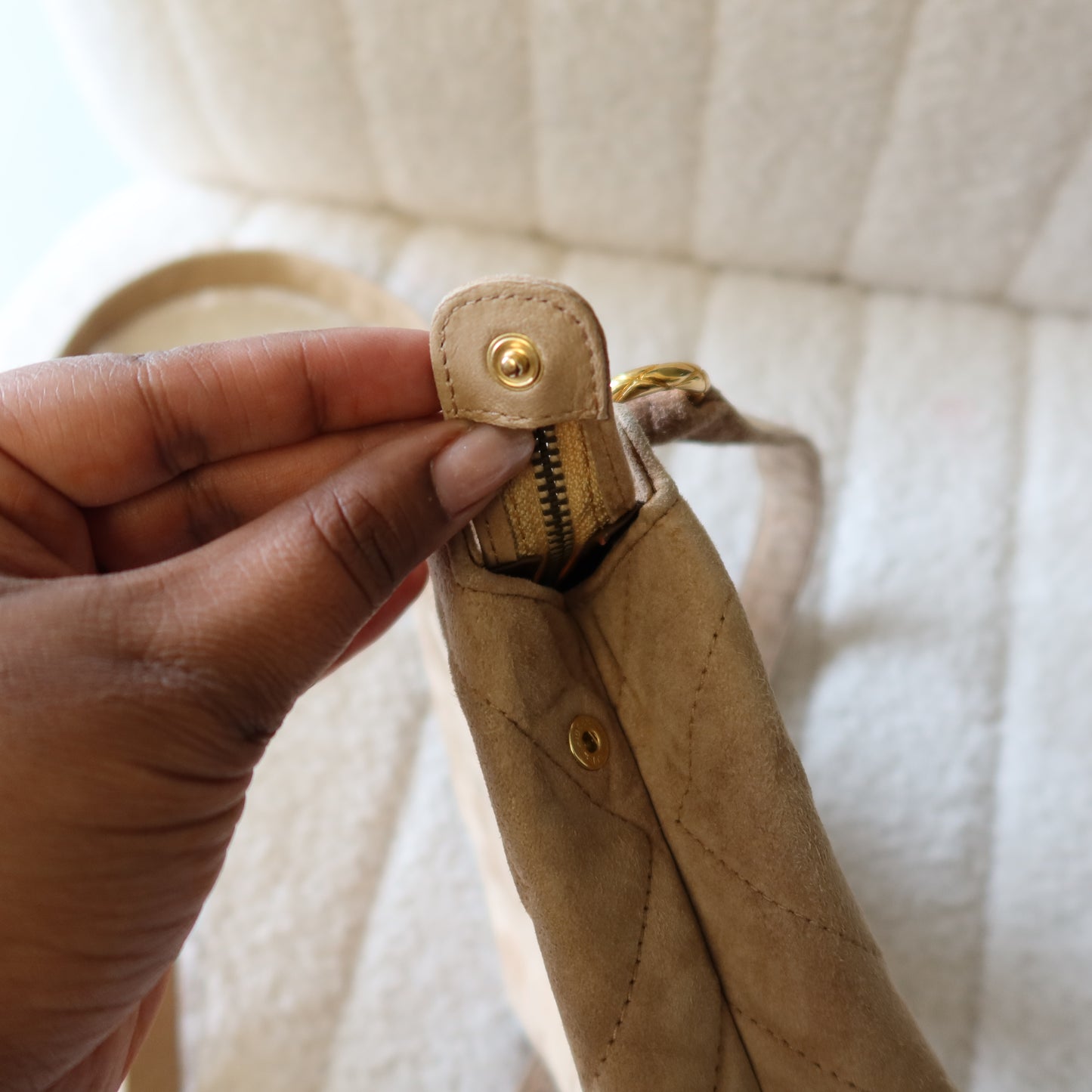 CHANEL Beige Suede Crossbody Bag