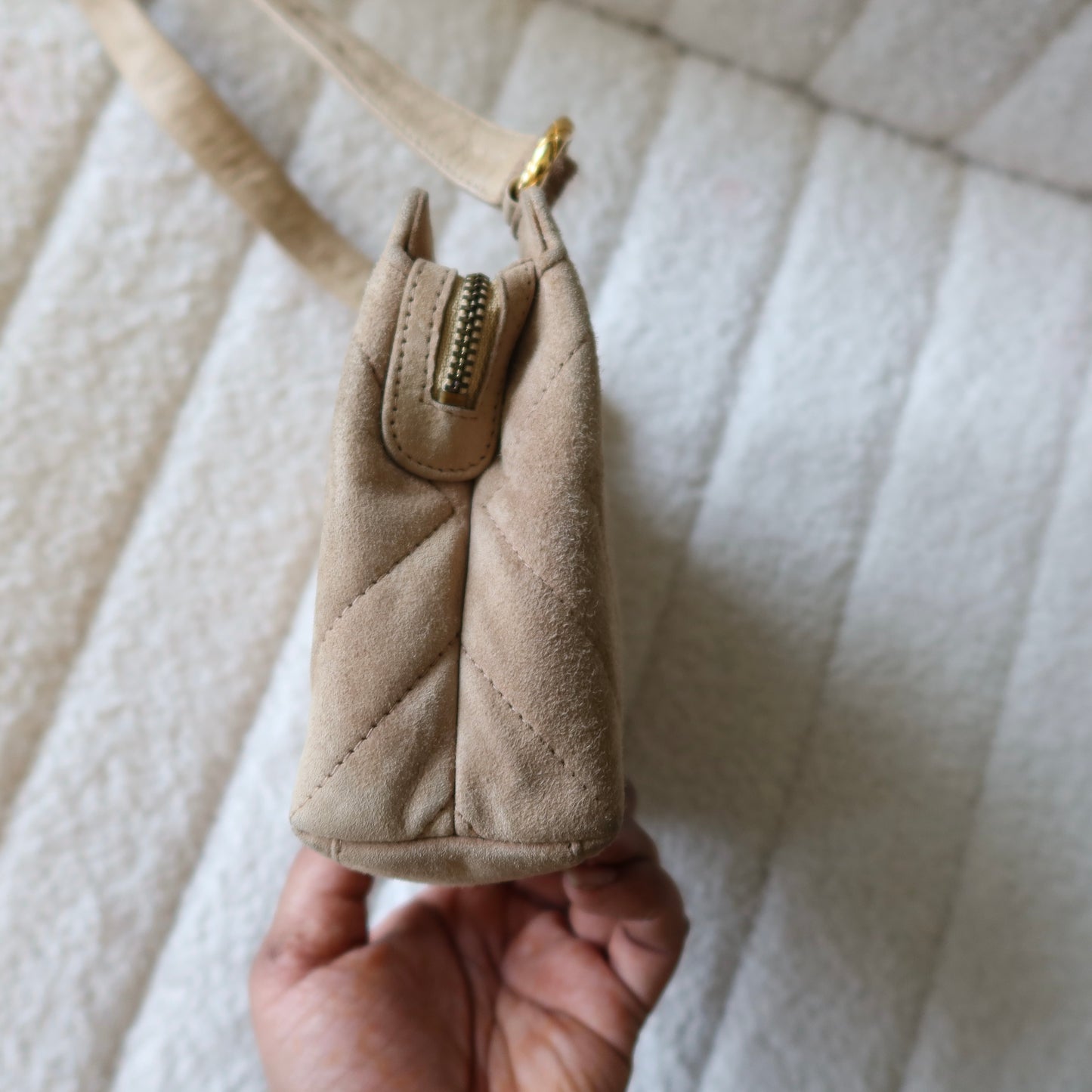 CHANEL Beige Suede Crossbody Bag