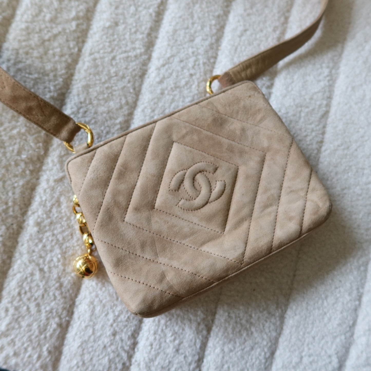 CHANEL Beige Suede Crossbody Bag