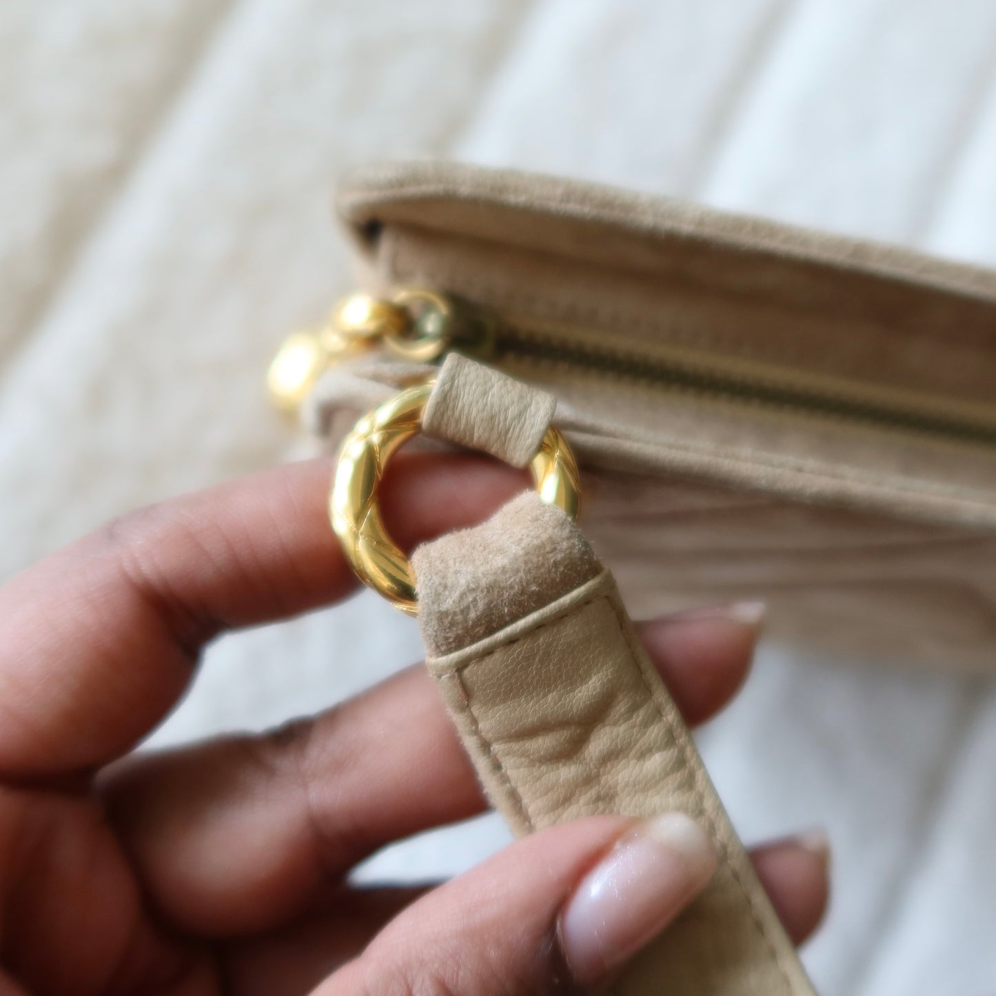 CHANEL Beige Suede Crossbody Bag