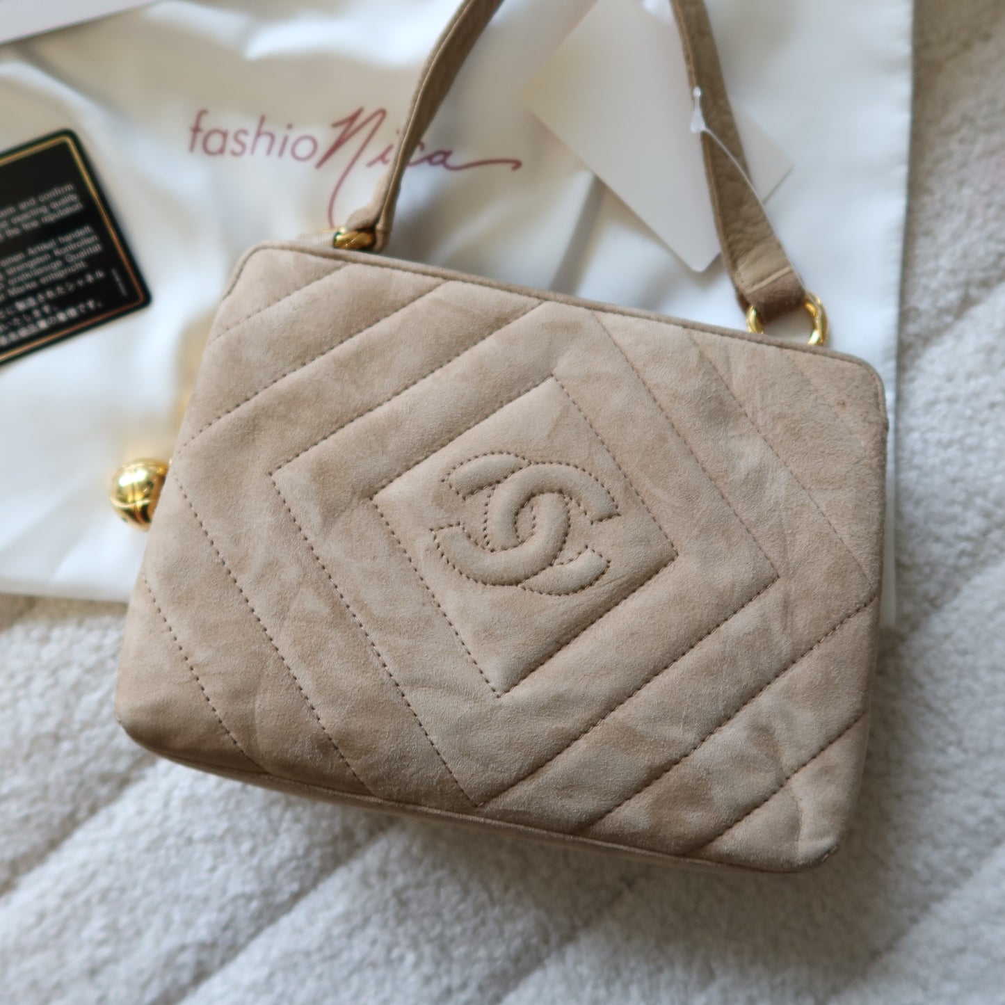 CHANEL Beige Suede Crossbody Bag