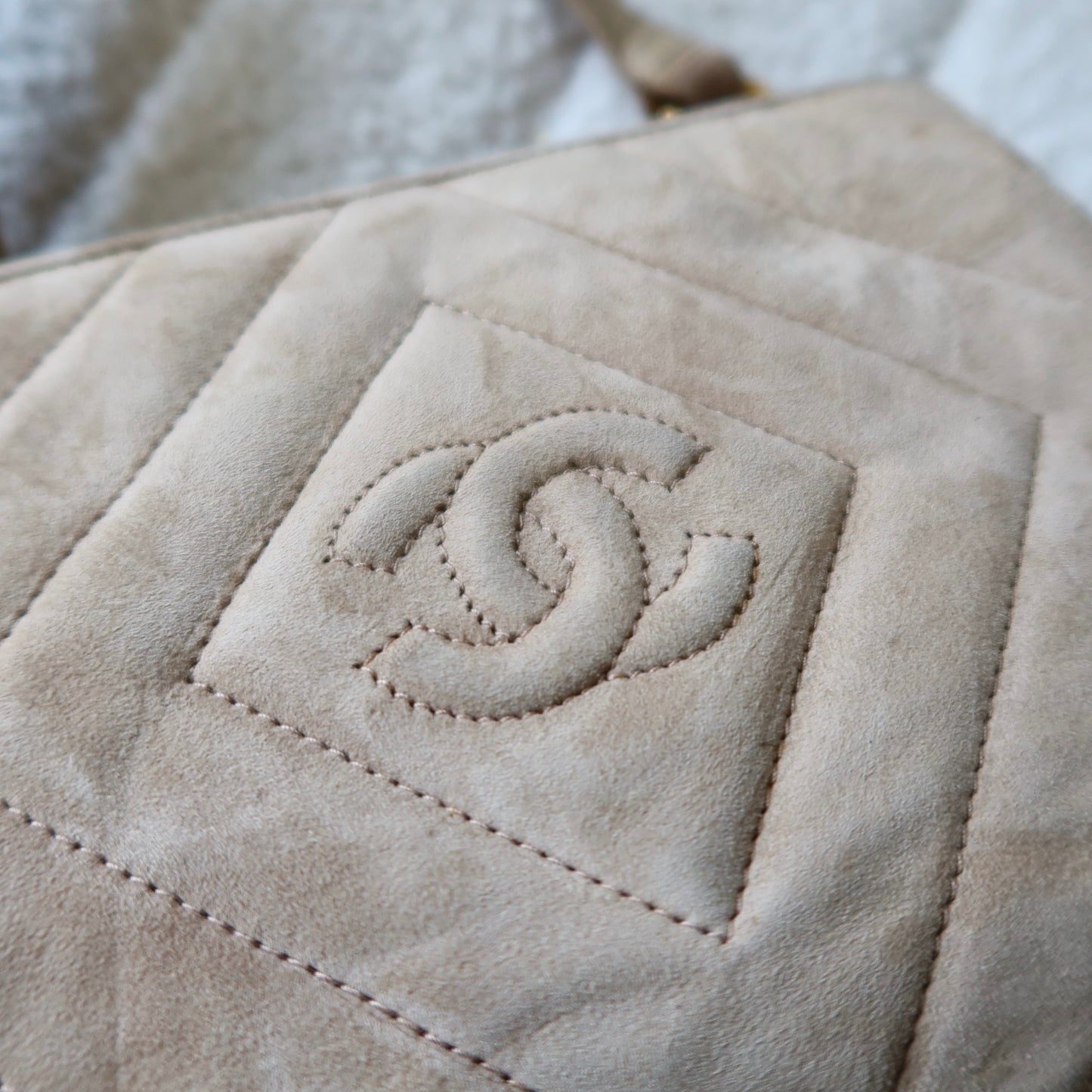 CHANEL Beige Suede Crossbody Bag