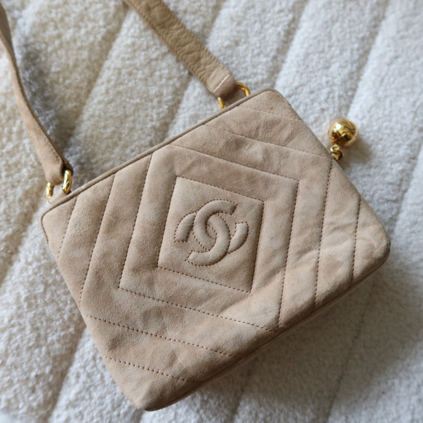CHANEL Beige Suede Crossbody Bag