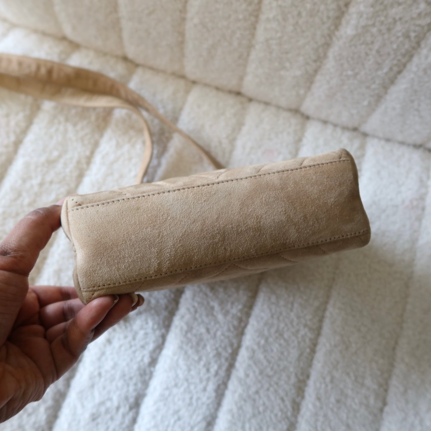 CHANEL Beige Suede Crossbody Bag