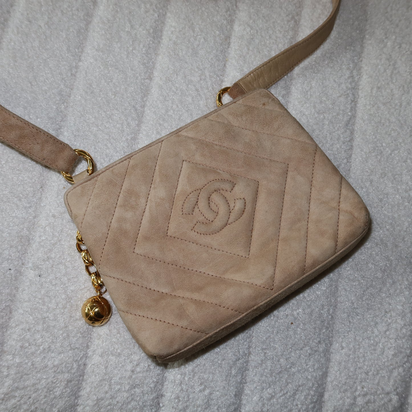 CHANEL Beige Suede Crossbody Bag
